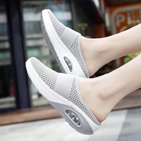 أحذية Cysincos النسائية للمشي شبكية قابلة للتنفس، صنادل مسطحة محبوكة خفيفة الوزن سهلة الارتداء بدون ظهر للنساء in Kuwait