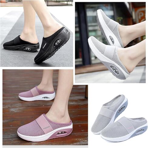 أحذية Cysincos النسائية للمشي شبكية قابلة للتنفس، صنادل مسطحة محبوكة خفيفة الوزن سهلة الارتداء بدون ظهر للنساء in Kuwait