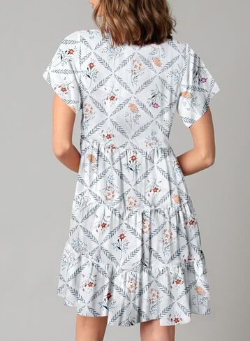 Dokotoo Womens Summer Casual Boho Floral Dresses V Neck Short Sleeve Flowy Swing A-Line Mini Dress in Saudi Arabia