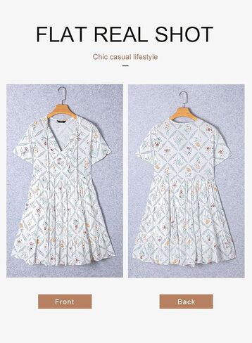 Dokotoo Womens Summer Casual Boho Floral Dresses V Neck Short Sleeve Flowy Swing A-Line Mini Dress in Saudi Arabia