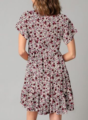 Dokotoo Womens Summer Casual Boho Floral Dresses V Neck Short Sleeve Flowy Swing A-Line Mini Dress in Saudi Arabia