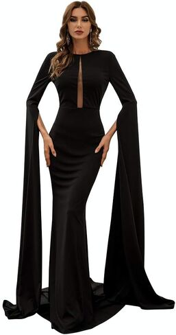 فستان نسائي مثير بطول الأرض وأكمام مقسمة من Miss ord فستان للحفلات الراقصة شبكي متباين على شكل حورية البحر in Kuwait