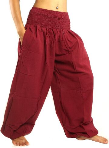 jing shop High Cut Harem Baggy Pants with Wide Legs and Smocked Wide Waist Cotton in Saudi Arabia