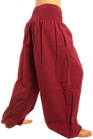 jing shop High Cut Harem Baggy Pants with Wide Legs and Smocked Wide Waist Cotton in Saudi Arabia