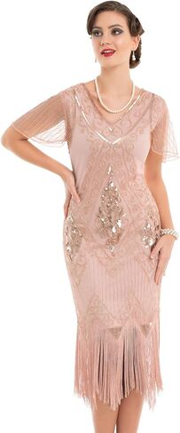 PrettyGuide Women's 1920s Dress Sequin Art Deco Flapper Dress with Sleeve in Kuwait