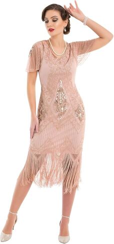 PrettyGuide Women's 1920s Dress Sequin Art Deco Flapper Dress with Sleeve in Kuwait