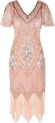 PrettyGuide Women's 1920s Dress Sequin Art Deco Flapper Dress with Sleeve in Kuwait
