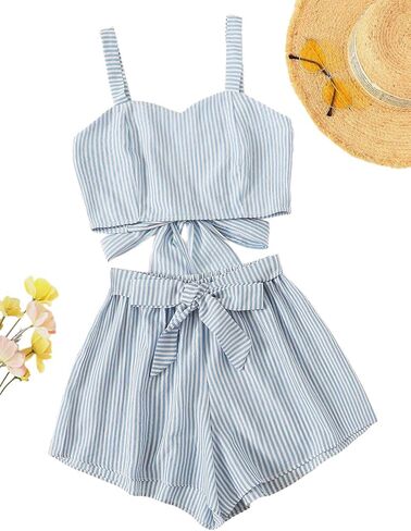 SweatyRocks Women's 2 Piece Outfits Summer Sleeveless Tie Back Crop Cami Top and Shorts Set in Saudi Arabia