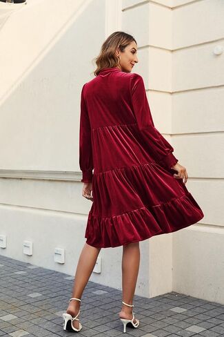 CYLADY V Neck Velvet Dress for Women Long Sleeve Velvet Stretchy Mini Flowy Dress in Saudi Arabia