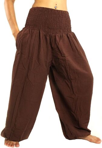 jing shop High Cut Harem Baggy Pants with Wide Legs and Smocked Wide Waist Cotton in Saudi Arabia