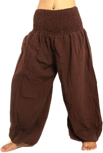 jing shop High Cut Harem Baggy Pants with Wide Legs and Smocked Wide Waist Cotton in Saudi Arabia
