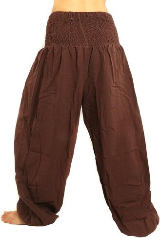 jing shop High Cut Harem Baggy Pants with Wide Legs and Smocked Wide Waist Cotton in Saudi Arabia
