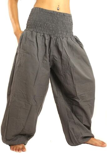 jing shop High Cut Harem Baggy Pants with Wide Legs and Smocked Wide Waist Cotton in Saudi Arabia