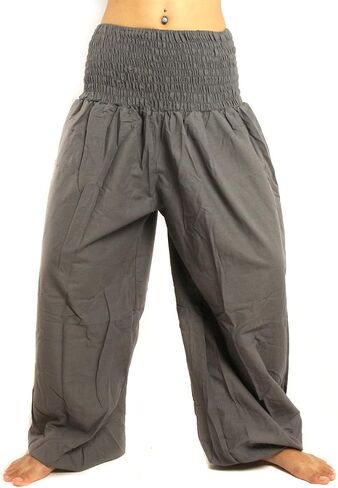 jing shop High Cut Harem Baggy Pants with Wide Legs and Smocked Wide Waist Cotton in Saudi Arabia