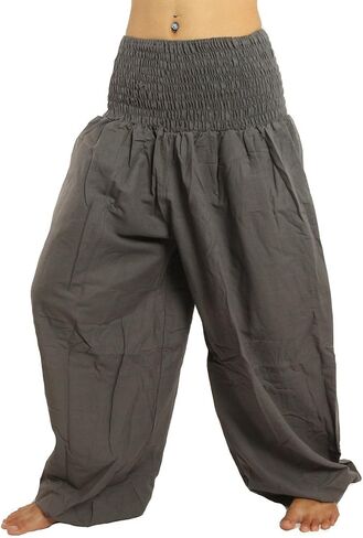 jing shop High Cut Harem Baggy Pants with Wide Legs and Smocked Wide Waist Cotton in Saudi Arabia
