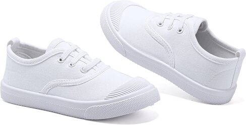 Kids White Shoes Toddlers Canvas Sneakers Slip-on Light Weight Comfortable Causal Running Shoes Skin-Friendly for Boys Girls in Kuwait