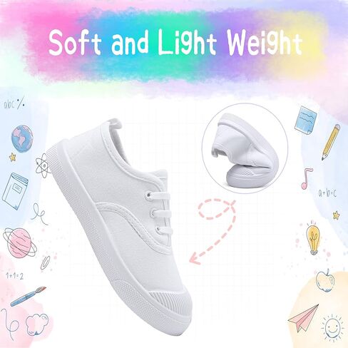 Kids White Shoes Toddlers Canvas Sneakers Slip-on Light Weight Comfortable Causal Running Shoes Skin-Friendly for Boys Girls in Kuwait