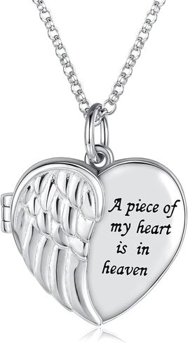 قلادات بتصميم جناح ملاك للنساء تحمل الصور - قلادة من الفضة الاسترلينية عيار 925 على شكل قلب ودلاية على شكل قلب, فضة استرلينية, لا تعرف in Kuwait