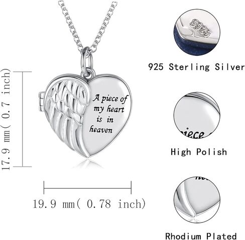 قلادات بتصميم جناح ملاك للنساء تحمل الصور - قلادة من الفضة الاسترلينية عيار 925 على شكل قلب ودلاية على شكل قلب, فضة استرلينية, لا تعرف in Kuwait