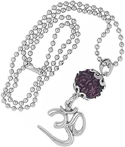 Silver Plated Fancy Unisex Stylish Brown Beads Rudraksha Solid Stainless Steel Om Locket Pendant Necklace With Chain Religious Jewellery Set in Kuwait