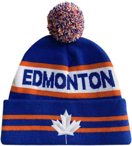 DianYu كندا إدمونتون سيتي بوم قبعة قسط مابل ليف المطرزة التصحيح الشتاء لينة إدمونتون قبعة متماسكة بوم قبعة قبعة زرقاء in Kuwait