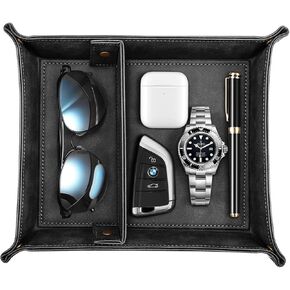 SITHON Valet Tray Desktop Storage Organizer – Removable 2 Compartments Catchall Tray Bedside Vanity Tray Nightstand Caddy Holder Desk Storage Plate (Gray)