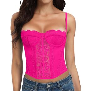 AENLLEY Fashion Lace Bustier Corset Crop Tops for Women with Buckle - Sexy Going Out Top