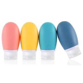 Leak Proof Silicone Travel Bottles,4 Pack 2oz Liquid Squeezable Refillable Portable Accessories/Cosmetic Containers,BPA Free,Travel Size Bottles for Toiletries Shampoo Conditioner Lotion(Brown)