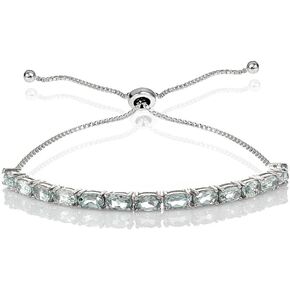 Sterling Silver 5x3mm Oval Genuine or Created Gemstone Pull-string Adjustable Tennis Bracelet for Women Girls in Saudi Arabia