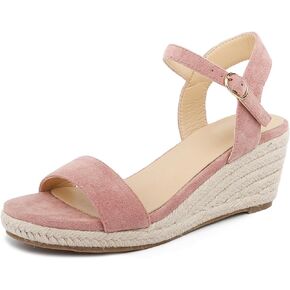DREAMCIA Espadrilles Strappy Suede Wedge Sandals for Women Dressy Summer Ankle Strap Buckle Open Toe Sandals