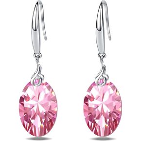 Women Earring 925 Sterling Silver 8mm X 12mm Love Oval 5A Cubic Zirconia Dangle Earring for Women, Silver Jewelry Gift for Lady Girl