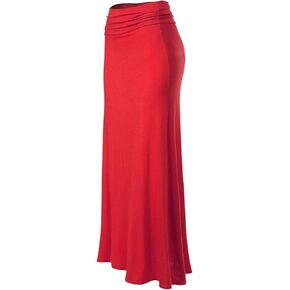 MixMatchy Women's Basic Foldable High Waist Regular and Plus Size Maxi Skirts