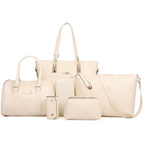 Womens 6 Pcs Handbag Set Clutch Top Handle Totes Satchels Crossbody Bag Wallet