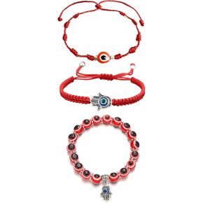 3 Pcs Colorful Evil Eyes Bracelet Amulet Protection Bracelet Braided Rope Bracelet Handmade Lucky Protection Bracelets Adjustable Red String Hamsa Charm Bracelet Wish Friendship Jewelry for Women Girls Mens Boys