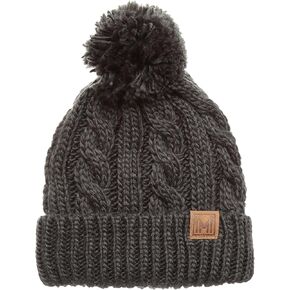 MIRMARU Winter Oversized Cable Knitted Pom Pom Beanie Hat with Fleece Lining.