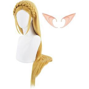 شعر مستعار كوزريا للهالوين مع آذان قزم للنساء شعر مستعار طويل أشقر مضفر من الرسوم المتحركة لحفلات الهالوين in Kuwait