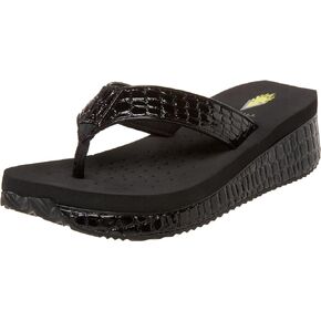 Volatile Women's Mini Croco Wedge Sandal, Black, 6 B US