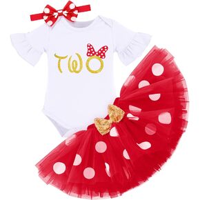 IBTOM CASTLE Baby Girl Clothes Ruffle 2nd Birthday Sequin Tulle Tutu Polka Dots Dress Princess Skirt Set for Photo Shoot