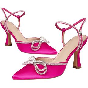 AOSPHIRAYLIAN Heeled Sandals for Women Destiny Pointed Closed Toe Strappy Heels Rhinestone Ankle Strap Pumps Crystal Bow Heels Bridal Wedding Party Dress Shoes