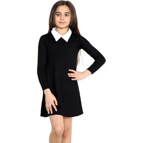 Loxdonz Girl's Long Sleeve Vintage Peter Pan Collar T-Shirt Dress Casual Flare Skater Dress 4-13 Years