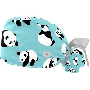 FFLOWER Working Caps with Button Cute Panda Blue Pattern Ponytail Holder Tie Back Hat for Women Long Hair in Kuwait
