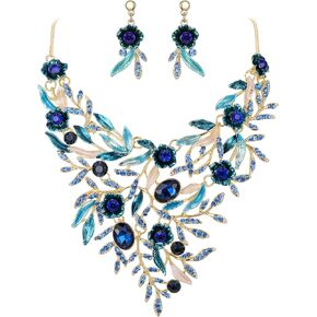 BriLove Wedding Bridal Leaf Cluster Jewelry Set for Women Crystal Flower Enamel Statement Necklace Dangle Earrings in Saudi Arabia