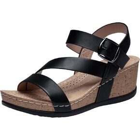 Jeossy Womens Wedge Platform Sandals 35 Open Toe Buckle Ankle Strap Summer Walking Wedges Sandal