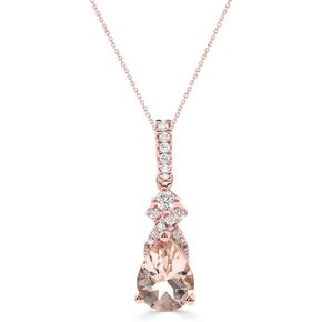 Gin & Grace 10K Rose Gold Genuine Morganite Pendant with Diamonds for women | Ethically, authentically & organically sourced (Pear-cut) shaped Morganite hand-crafted jewelry for her | Morganite Necklace for women in Saudi Arabia
