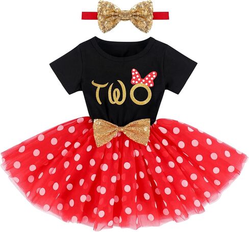 Baby Girls 1st 2nd Birthday Outfit Mouse Ladybug Dress Headband Polka Dots Tutu Skirt Set ONE Cake Smash Photo Shoot in Kuwait