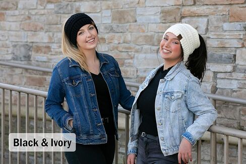 Funky Junque Exclusives BeanieTail Womens Beanie Ponytail Hat Messy Bun Skull Cap in Kuwait