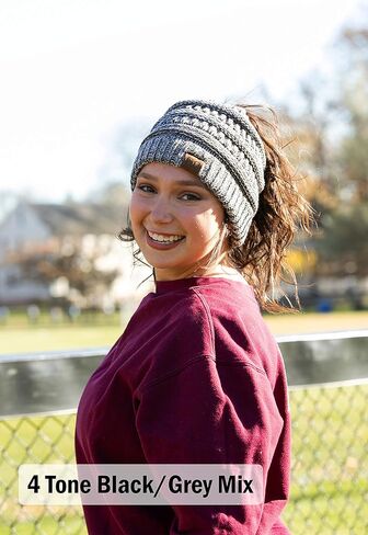 Funky Junque Exclusives BeanieTail Womens Beanie Ponytail Hat Messy Bun Skull Cap in Kuwait