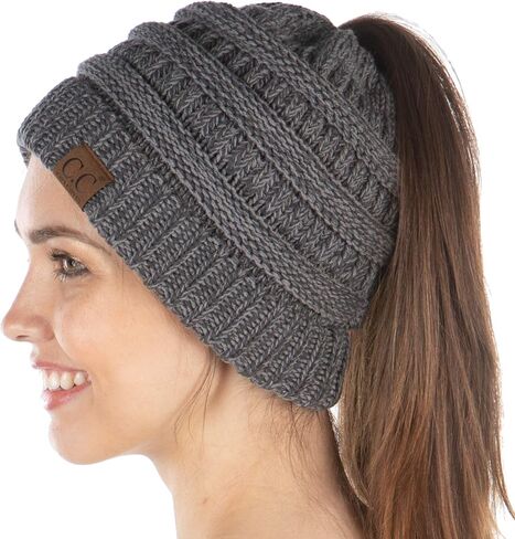 Funky Junque Exclusives BeanieTail Womens Beanie Ponytail Hat Messy Bun Skull Cap in Kuwait