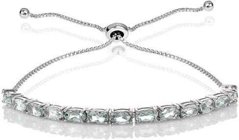 Sterling Silver 5x3mm Oval Genuine or Created Gemstone Pull-string Adjustable Tennis Bracelet for Women Girls in Kuwait