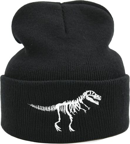LOKIDVE Men Women Winter Embroidered Cuff Beanie Hat Knit Skull Cap in Kuwait